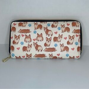 Corgi Print Dog Wallet. Paws and Hearts. Uma Hana. See photo for size. Zipper.